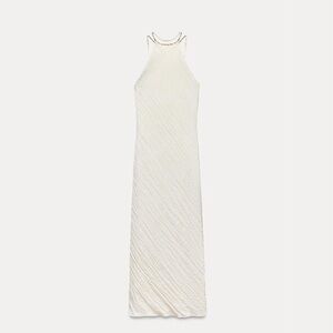 Wrinkle-Look Beaded Midi Dress